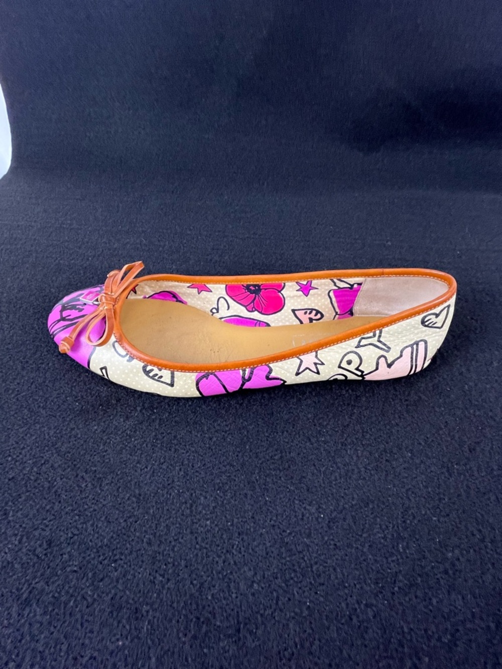 Coach Poppy Darling Graffiti Print Ballet Flats Pink Cream Leather Trim Size 7 - Picture 7 of 15